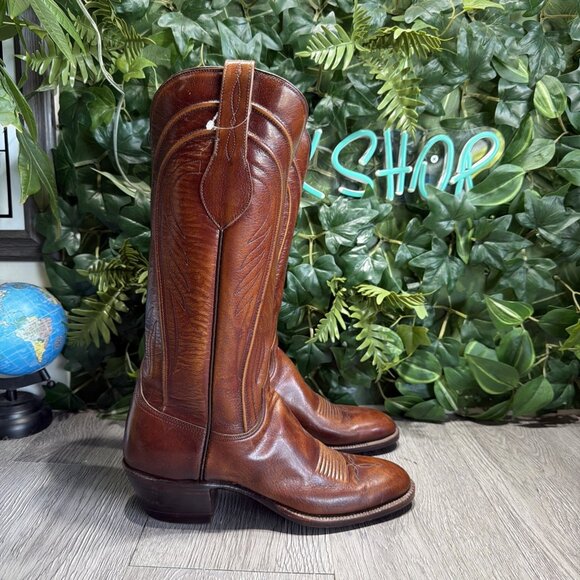 SAN ANTONIO LUCCHESE HANDMADE 7.5 AAA SEVILLE CORD BROWN MENS COWBOY BOOTS
